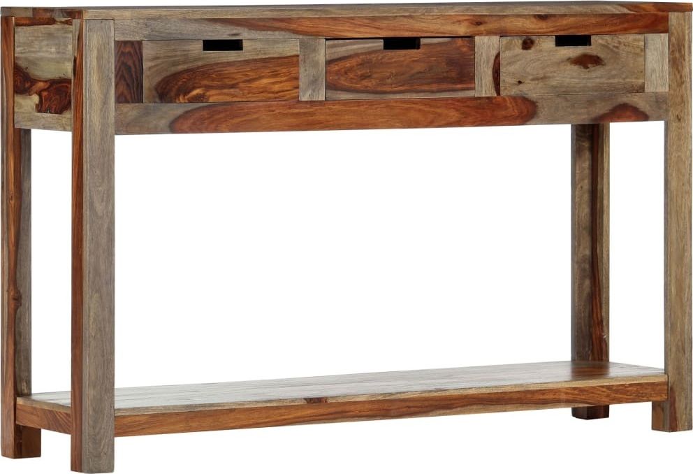 vidaXL Stolik konsola z 3 szufladami, 120x30x75 cm, drewno sheesham