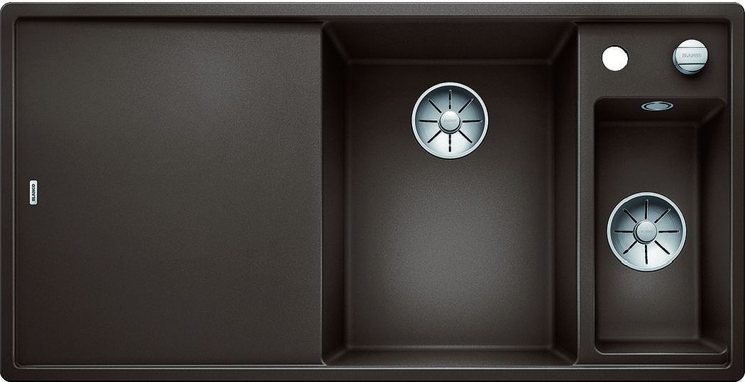 Zlewozmywak Blanco Zlewozmywak AXIA III 6 S Silgranit kawowy prawa, korek auto., InFino, deska jesionowa, odsączarka stalowa