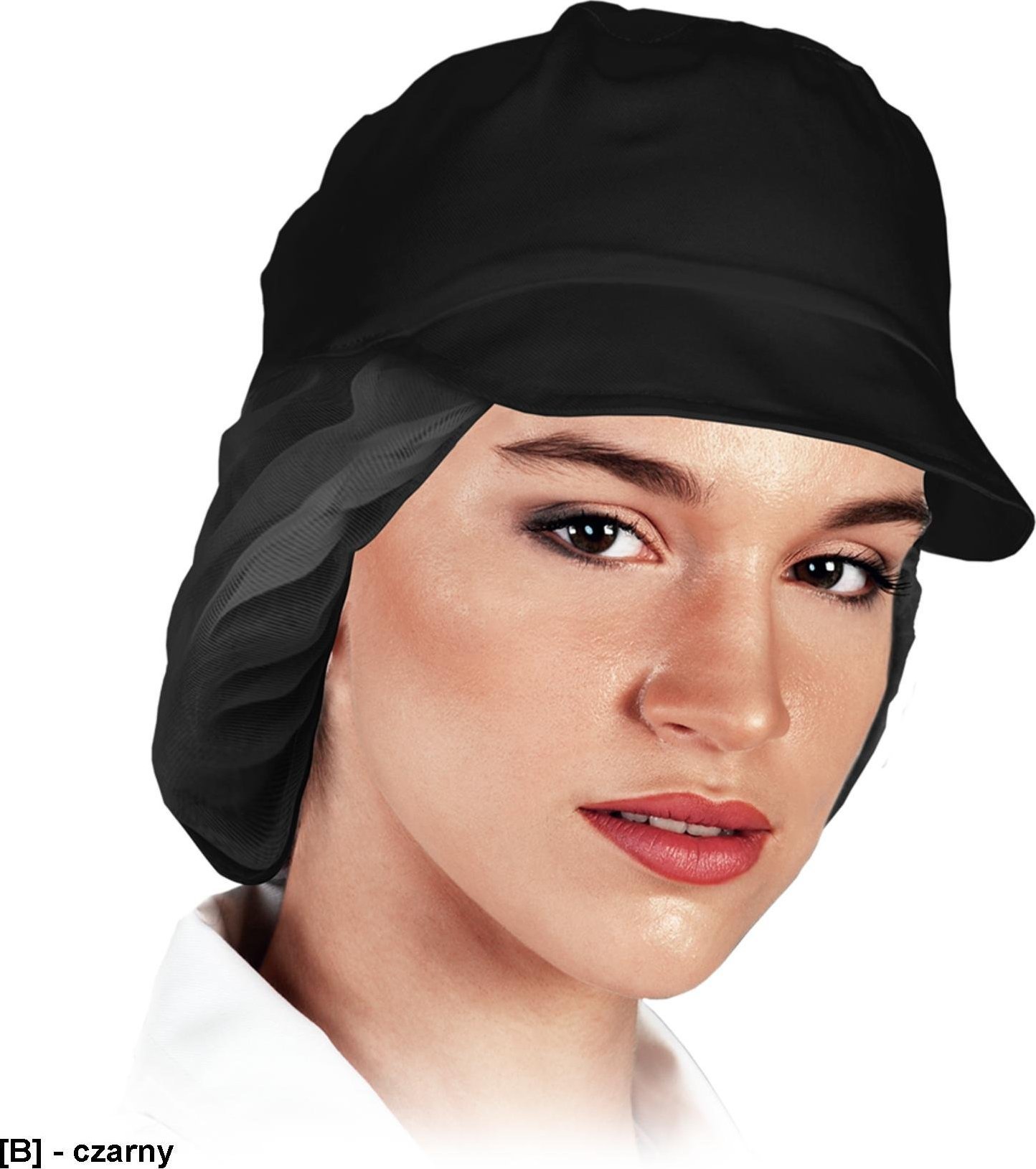 R.E.I.S. BERGO - Czapka kucharska z daszkiem, przedłużany siateczkowy tył - czarny.