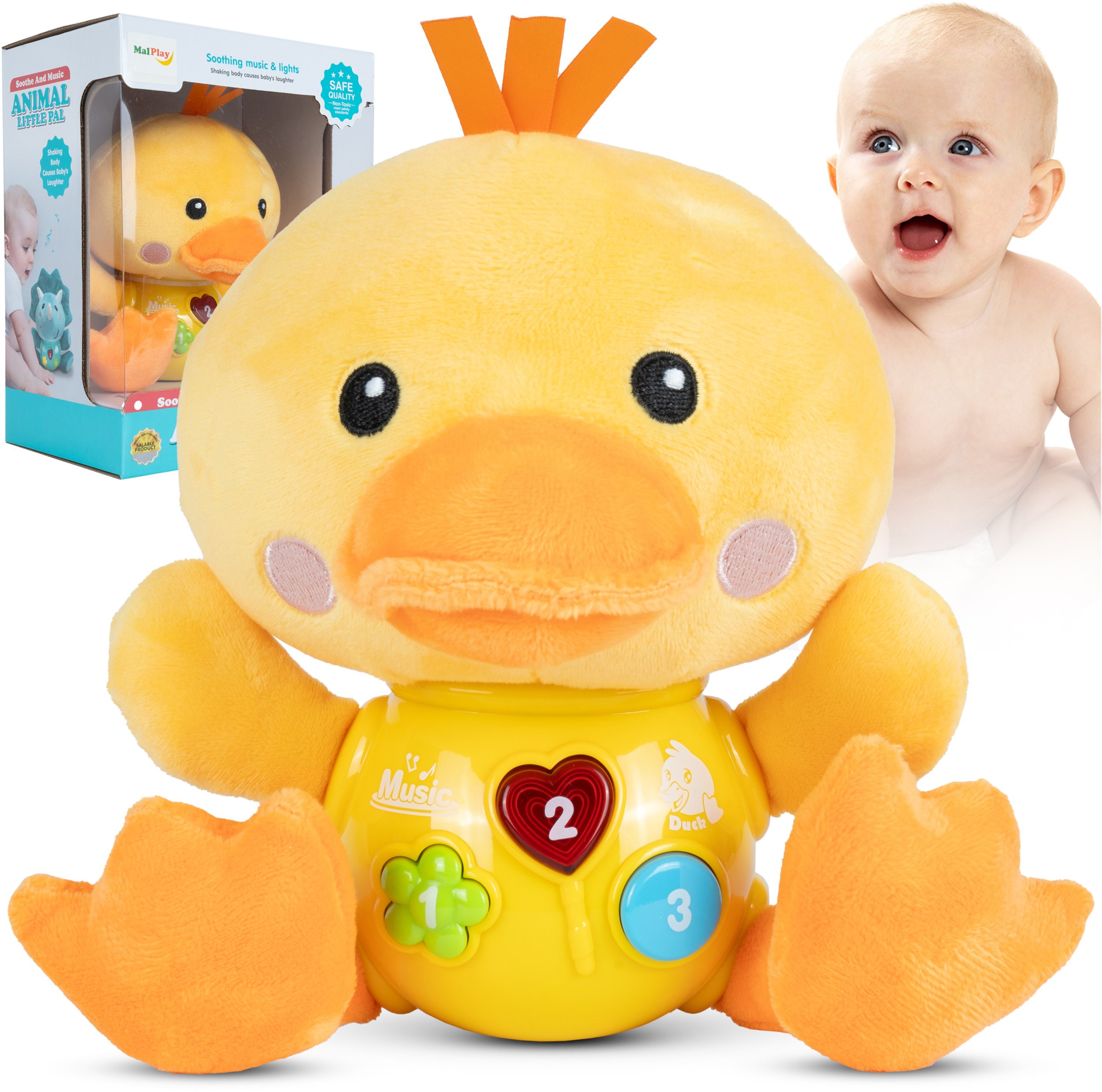 Kaczka Kaczuszka Interaktywna Świeci Śpiewa Maskotka Pluszak Dźwięk Światło