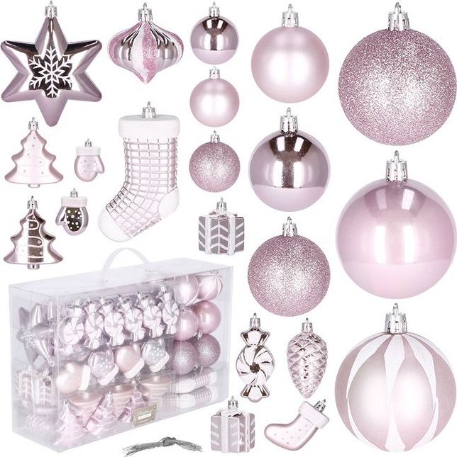 Springos Bombki choinkowe 77 szt. ozdoby świąteczne różowy UNIWERSALNY