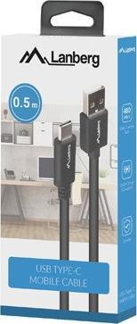 Kabel USB Lanberg USB-A - USB-C 0.5 m Czarny (CA-USBO-15CU-0005-BK)