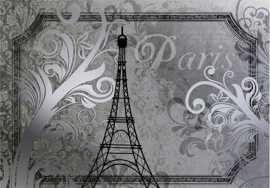 DecoNest Fototapeta - Vintage Paris - srebrny - 250X175