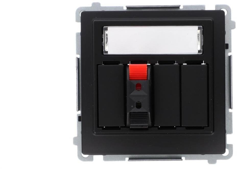 Simon Basic Gniazdo głośnikowe 1-krotne z polem opis. (moduł) Przekrój przew.dla wejścia i wyjścia 2,5 mm2 czarny BMGL31.01/49