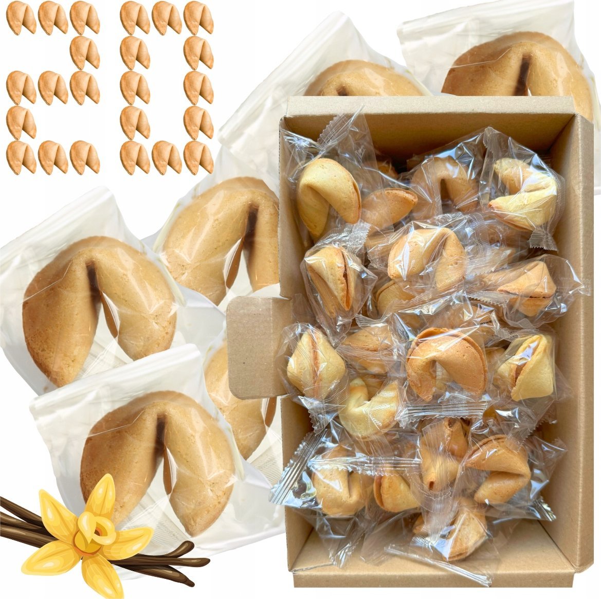 MagiaCiast Ciasteczka z Wróżbą Dziękuję Za Przybycie dla Gości na ŚLUB URODZINY 20 szt