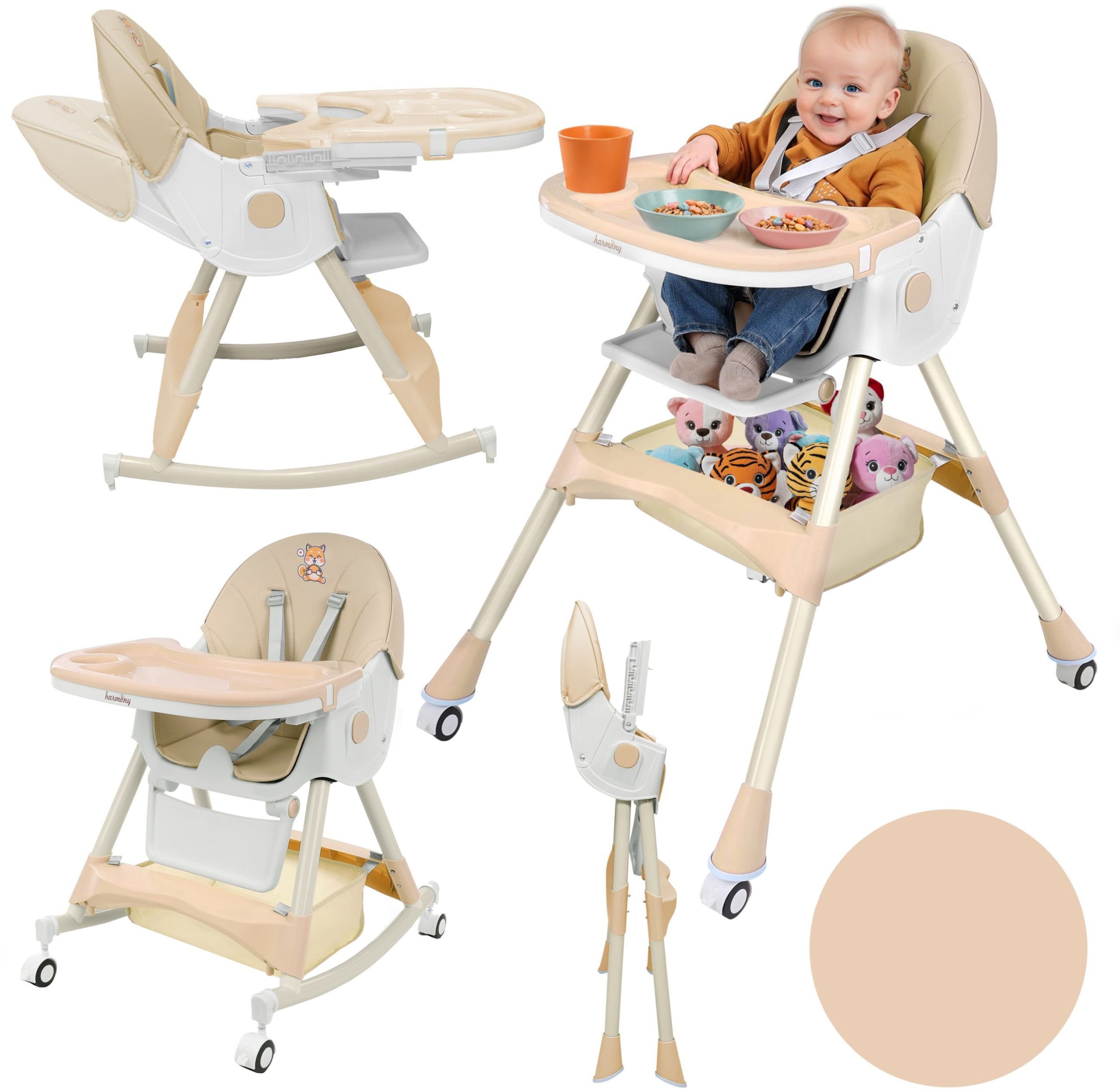 DZIECIĘCE KRZESEŁKO DO KARMIENIA BUJACZEK CIASTEK 6W1 BEŻOWE