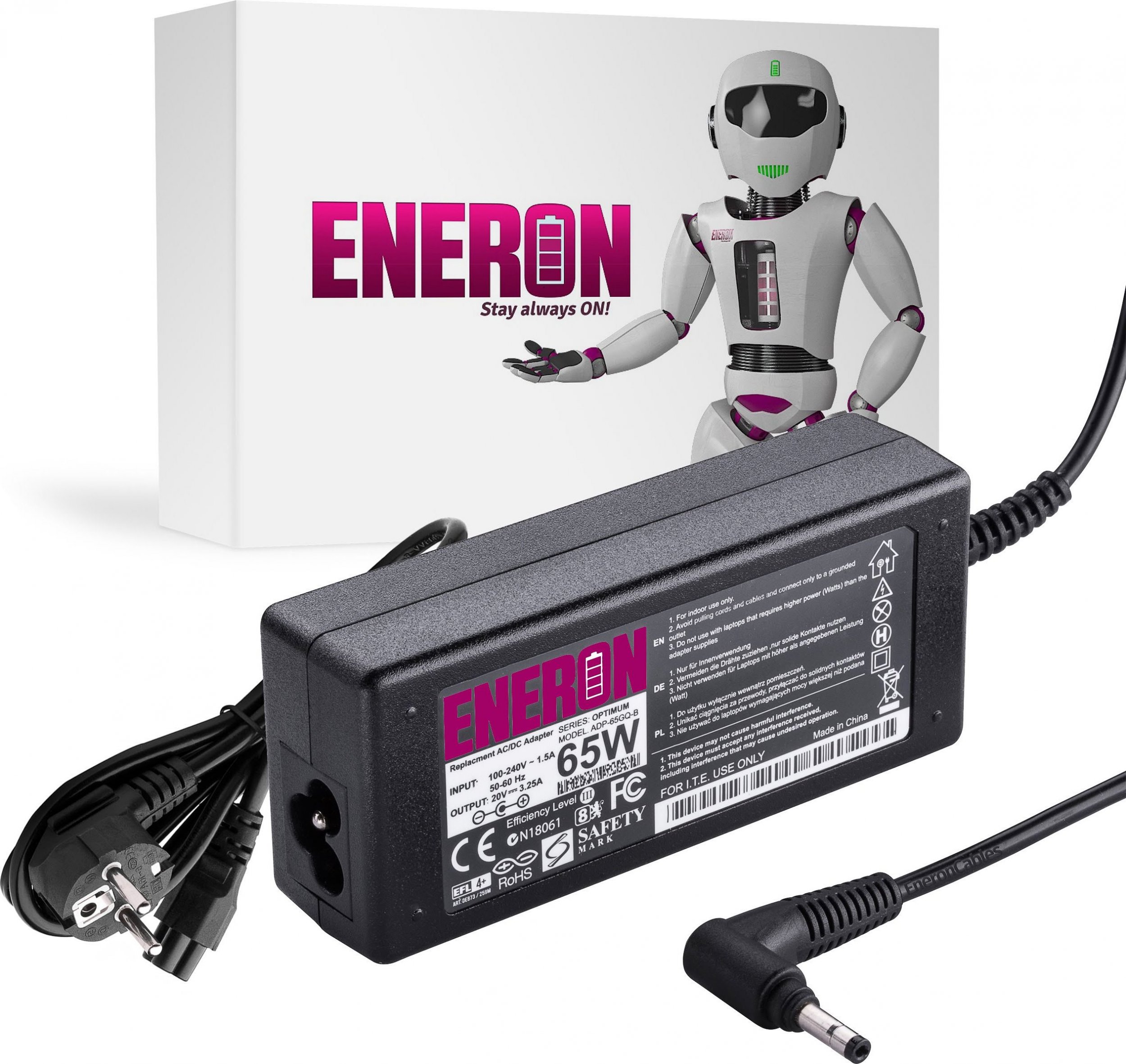 Zasilacz do laptopa Eneron 65 W, 1.7 mm, 3.25 A, 20 V