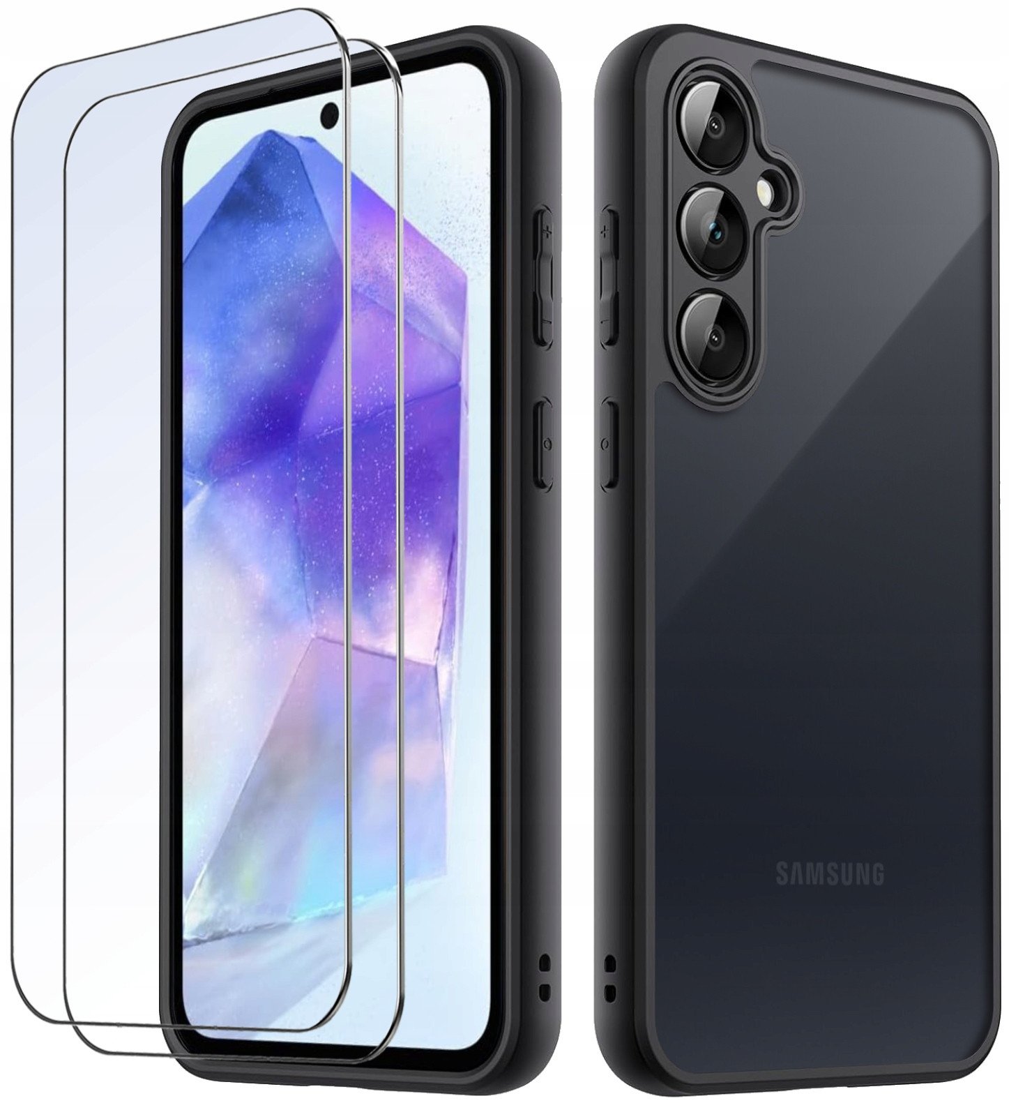 Etui do Samsung A35 | A55 5G MATOWE WZMACNIANE CZARNE ZESTAW 2x SZKŁO