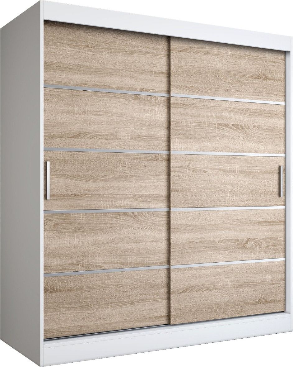 MKPOL Szafa przesuwna MODUO COMFORT 180 biała mat/dąb sonoma z listwami