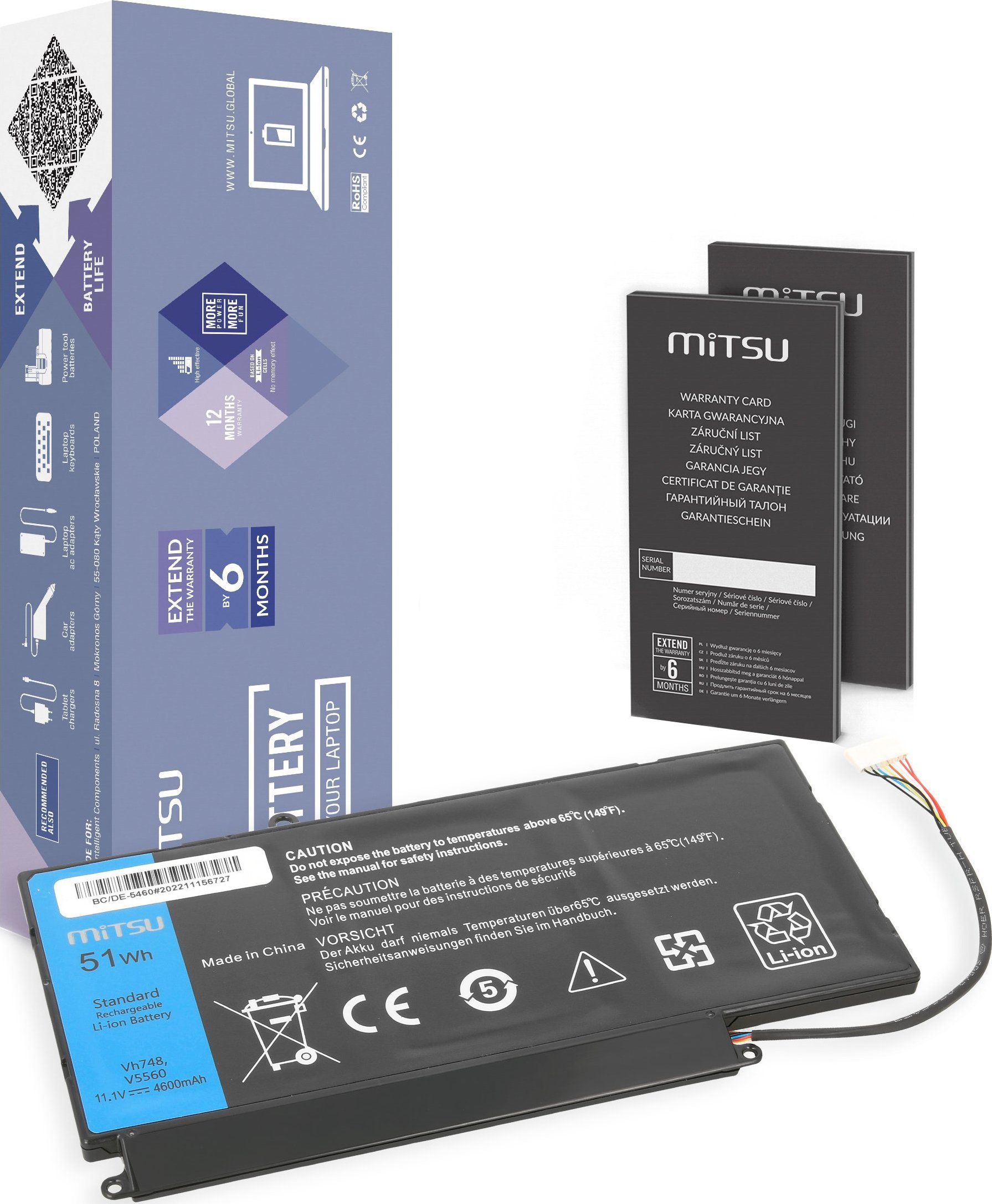 Bateria Mitsu Bateria VH748 do Dell Vostro 5460 5470 5560 P34F