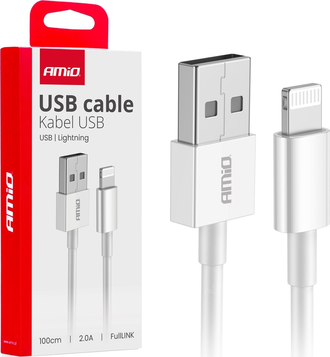 Kabel USB AMiO USB-A - Lightning 1 m Biały