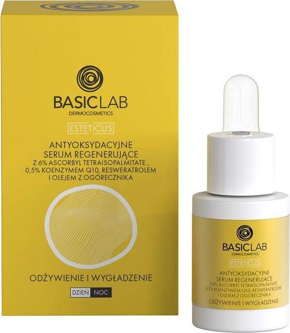 Basiclab Esteticus antyoksydacyjne serum regenerujące z 6% ascorbyl tetraisopalmitate 0.5% koenzymem Q10 i olejem z ogórecznik