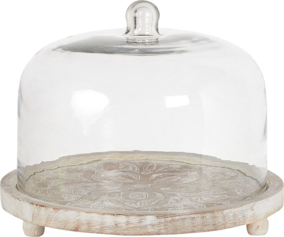 Beliani Patera ze szklanym kloszem jasne drewno FAJUM