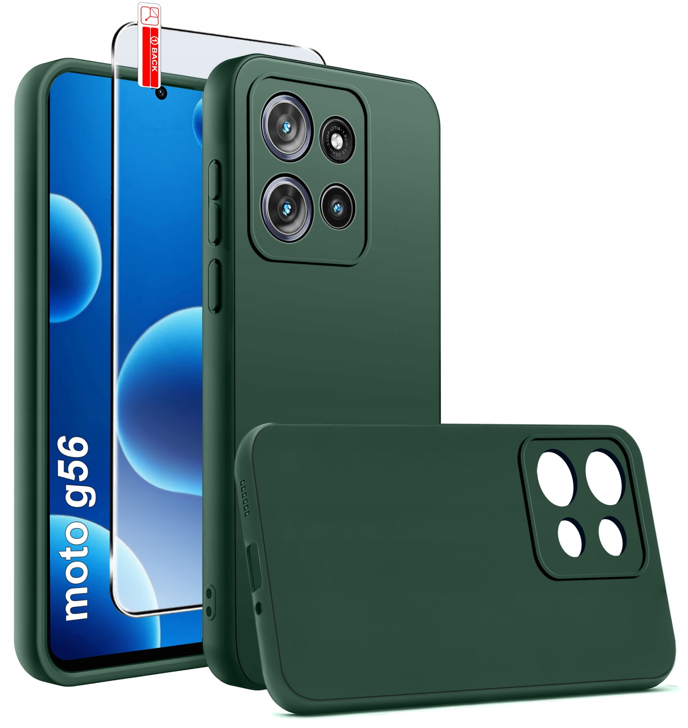 Etui Zielone Matowe Silikon Slim do Motorola G56 5G + SZKŁO 9H