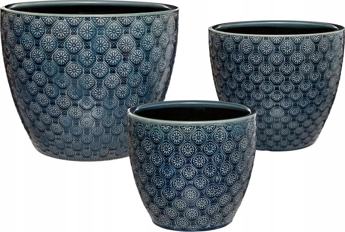 Atmosphera Doniczki ceramiczne, 3 sztuki, granatowe ze zdobieniami