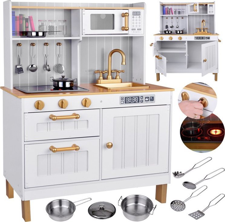 Jokomisiada Drewniana kuchnia biała z akcesoriami (ZA5387)