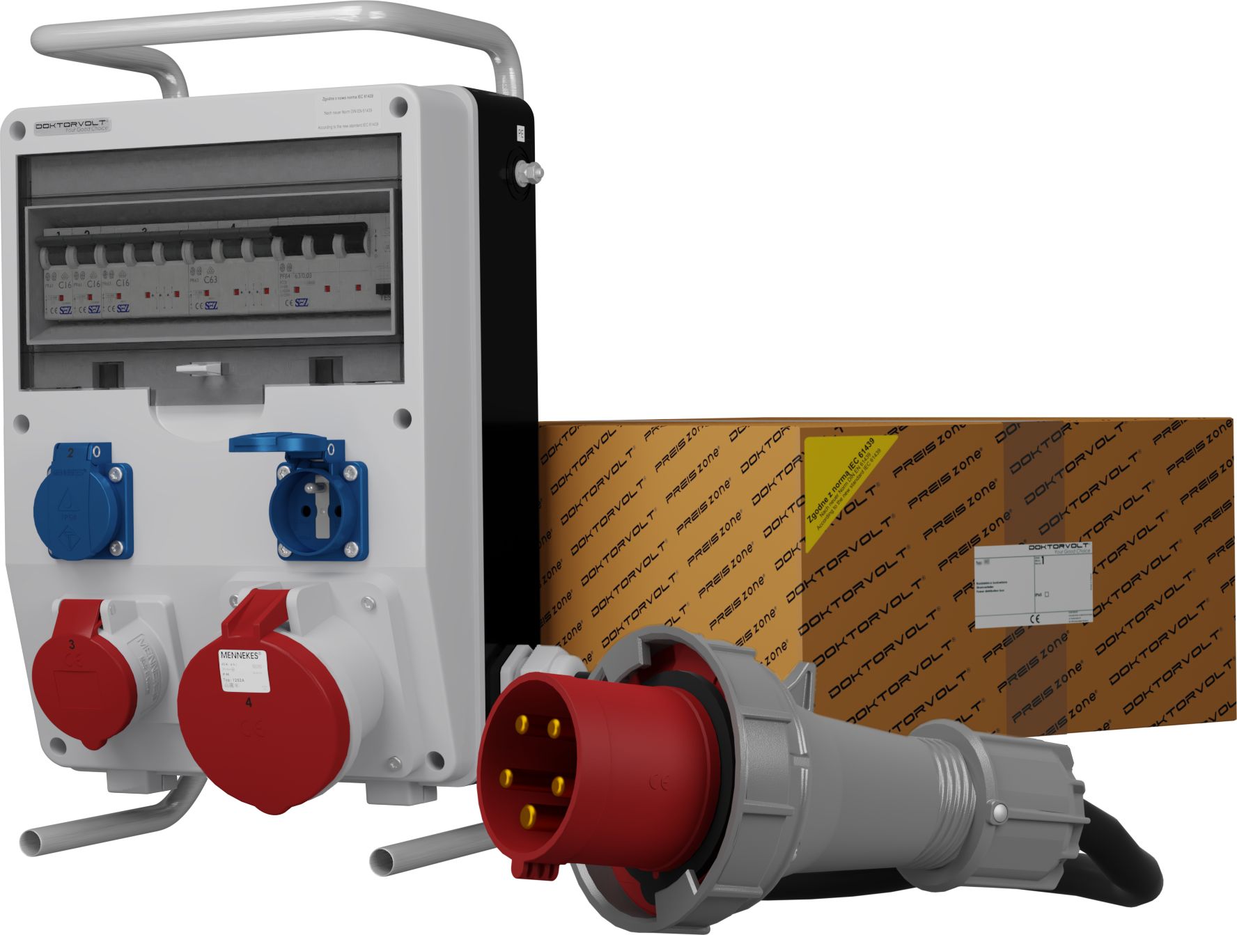 Doktorvolt Rozdzielnica budowlana na stojaku z kablem TD-S/FI SKHU 63A 16A 2x230V Doktorvolt 0311