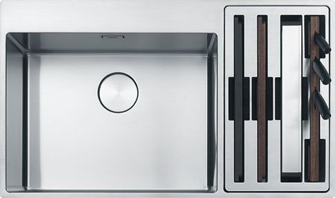 Zlewozmywak Franke Box Center BWX 220-54-27 z akcesoriami z prawej strony stal szlachetna