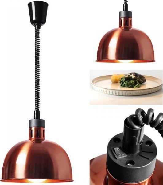 Lampa wisząca Royal Catering Lampa grzewcza do potraw na podczerwień IR wisząca miedziana śr. 29 cm 250 W