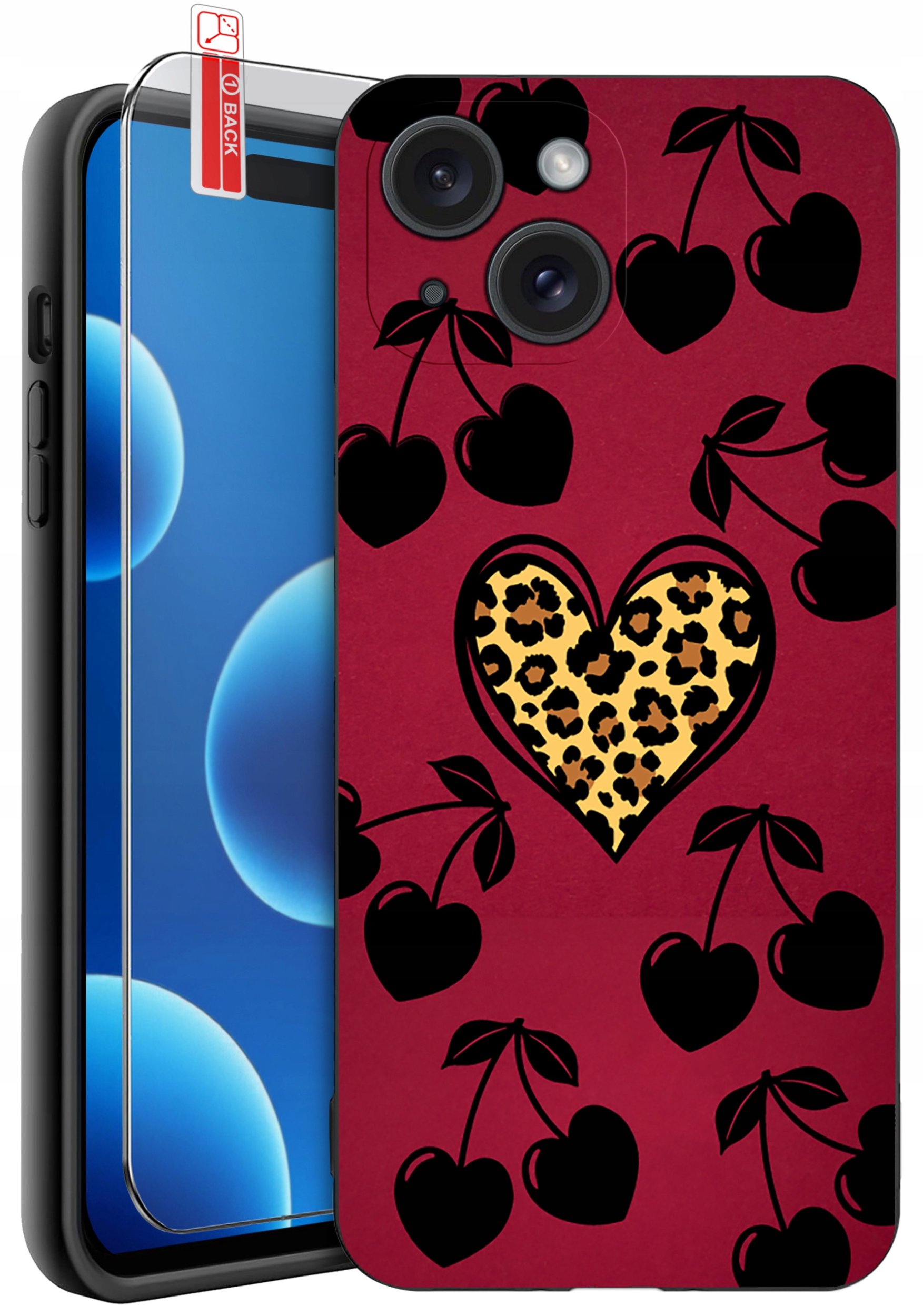 ETUI do iPhone 15 | WZORY | SILIKONOWE MATT CASE + SZKŁO 9H