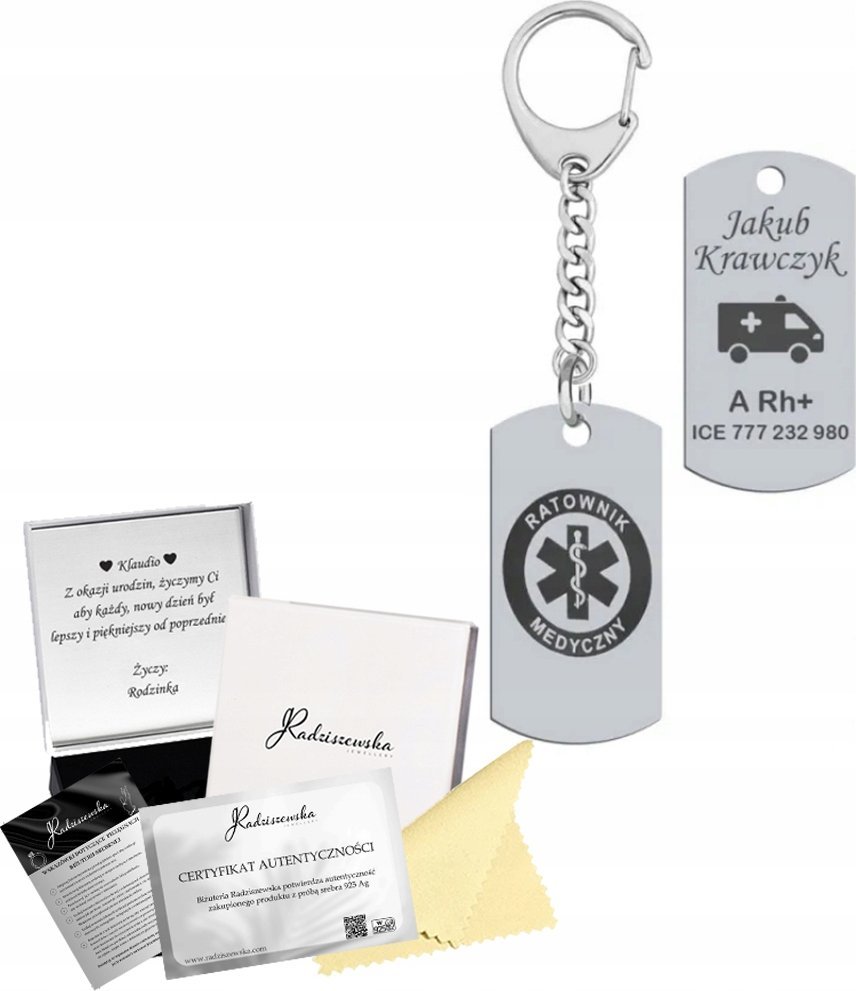 Radziszewska Jewellery Nieśmiertelnik Brelok do Kluczy Ratownik Medyczny Grawer Prezent Dedykacja