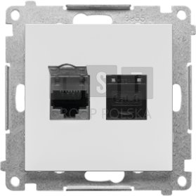 T62E.01/114 Simon 55 Gniazdo komputerowe podwójne RJ45 kategoria 6, ekranowane z przesłoną przeciwkurzową(moduł) Jasnoszary mat T62E.01/114