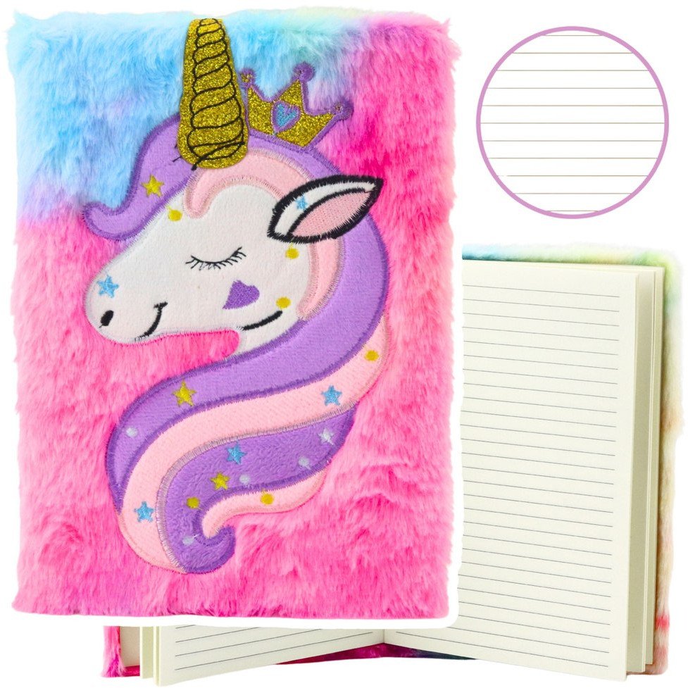 Pluszowy Zeszyt Notatnik W Linie Jednorożec Ze Złotym Rogiem A5 80 Kartek LEAN
