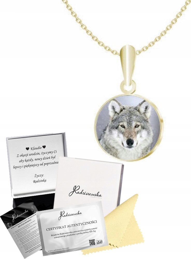 Radziszewska Jewellery Naszyjnik Złoty Wilk w Szkle Zdjęcie Prezent Foto Biżuteria GRAWER GRATIS
