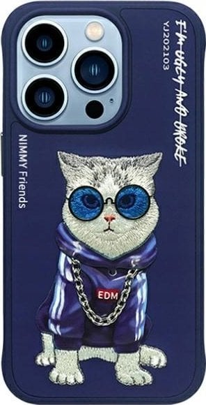 Nimmy iPhone 15 Pro 6.1" Case Blue/Blue Glasses Cool Cat