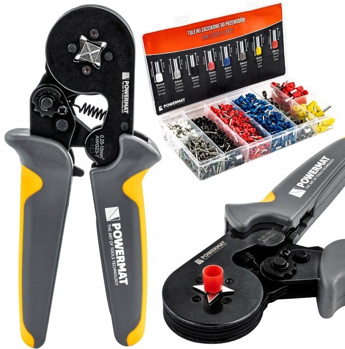 Powermat ZACISKARKA PRASKA DO KONEKTORÓW ZAKOŃCZEŃ KABLI +1200 SZT TULEJEK 0,25-10MM