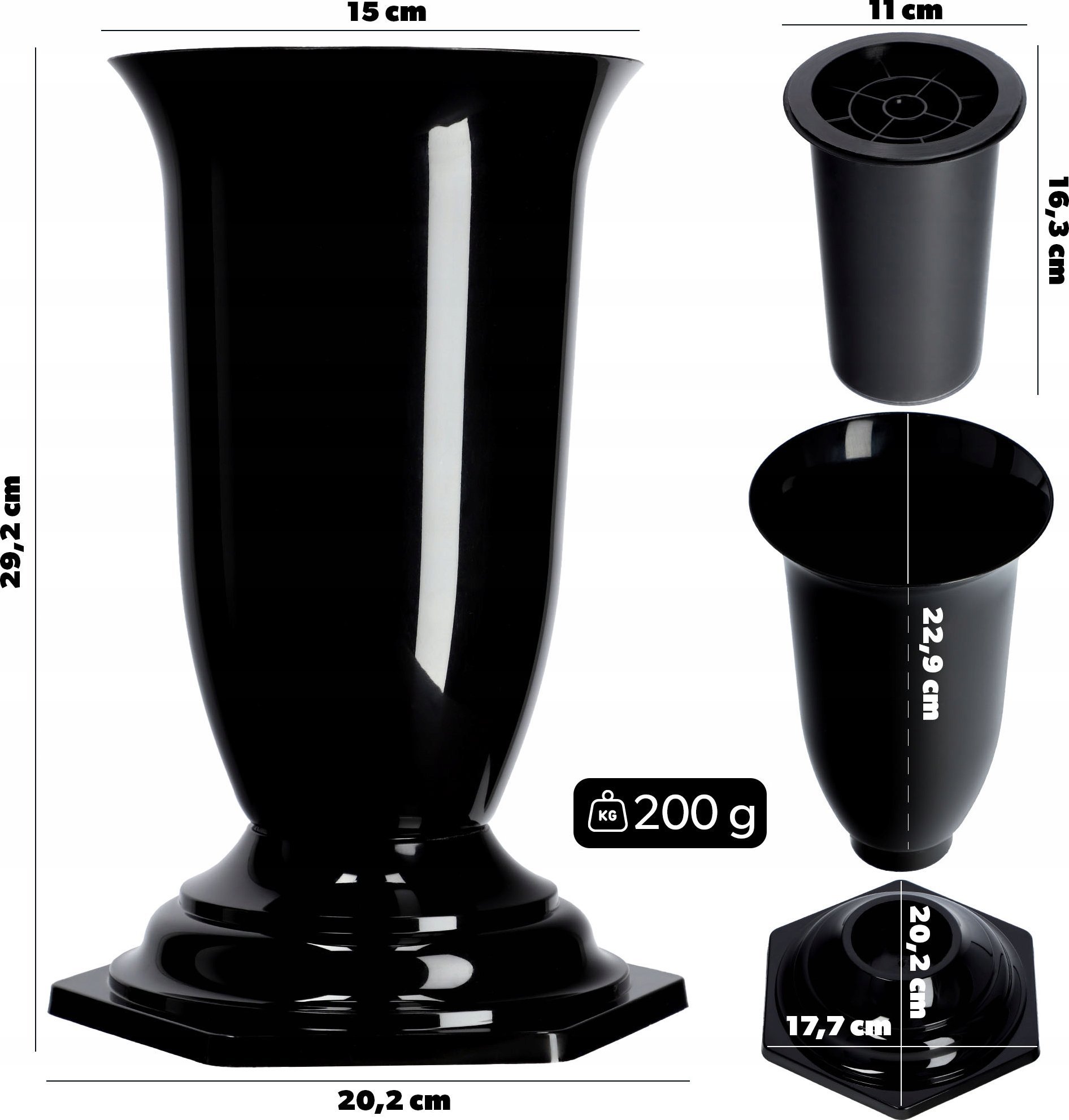 Kadax KADAX Wazon Flakon Na cmentarz Grób Nagrobek Czarny 29cm