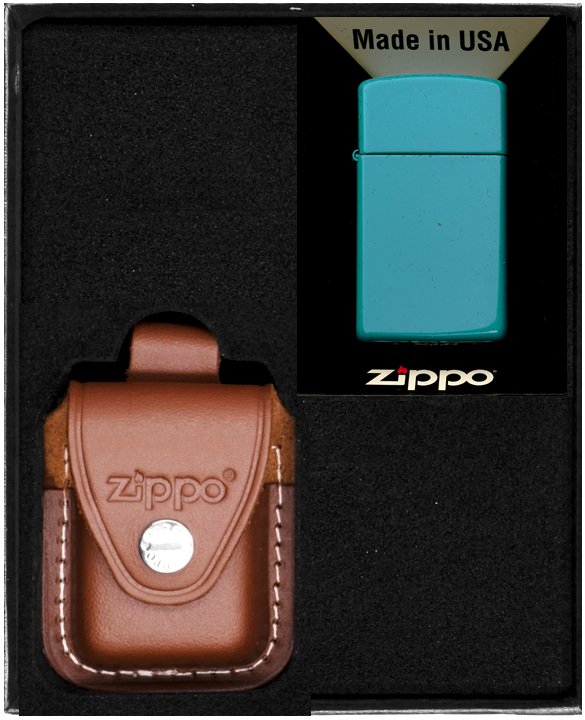 Zestaw ZIPPO Zapalniczka FLAT TURQUOISE SLIM Prezentowy No2
