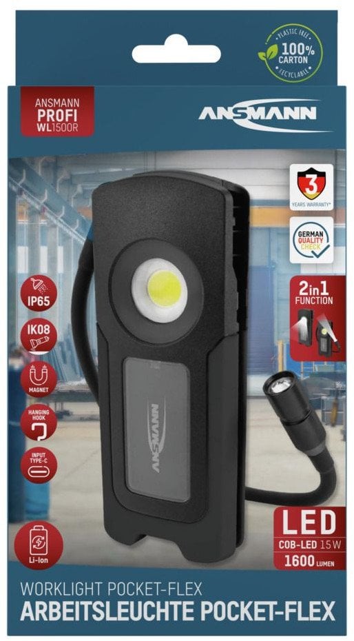 Latarka LED Ansmann WL1500R Pocket Flex czarna 17.1 cm, Lichtfarbe Hauptlicht 6000K