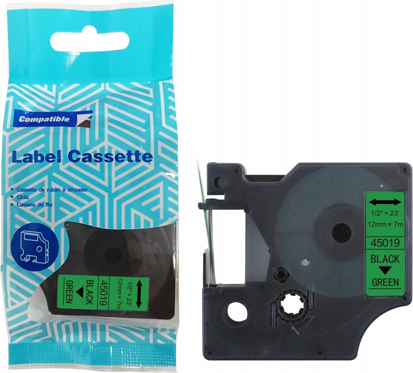 Taśma DYMO D1 45019 12mm x 7m S0720590 czarny na zielonym zamiennik