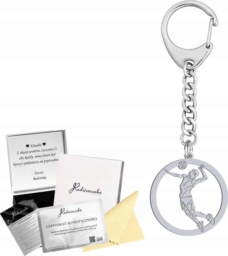 Radziszewska Jewellery Brelok do kluczy Siatkówka Siatkarz SREBRO 925 Prezent Gadżet GRAWER GRATIS