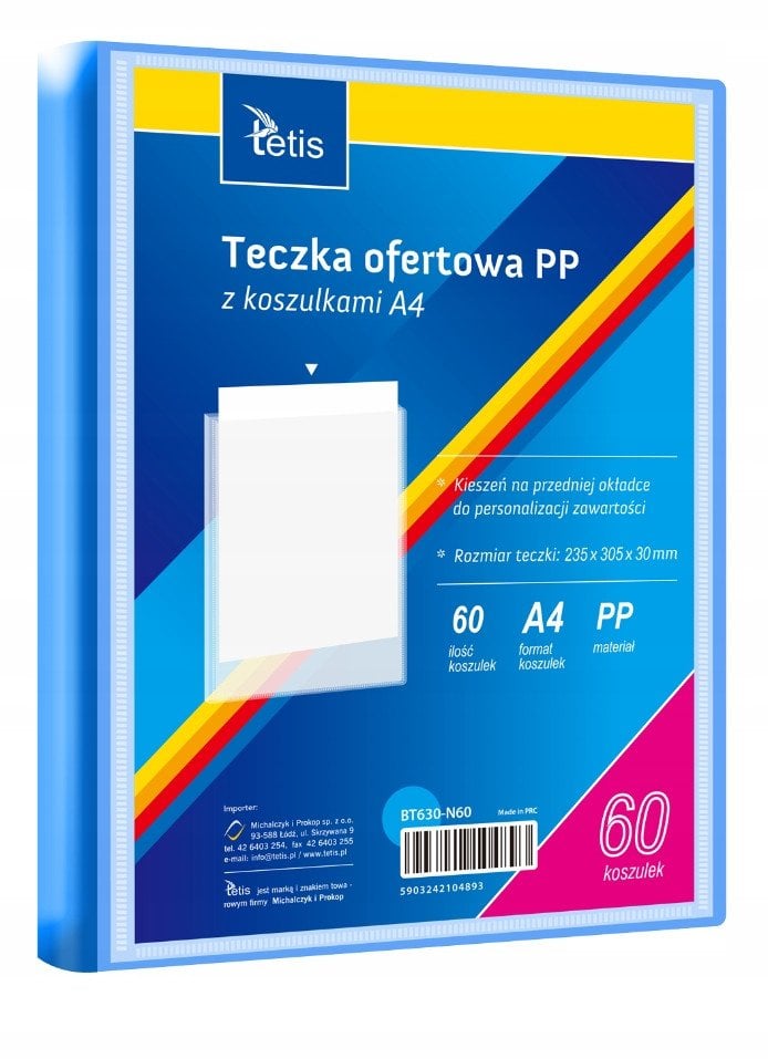 Teczka ofertowa A4 PP + 60 koszulek niebieska BT630-N60 tetis