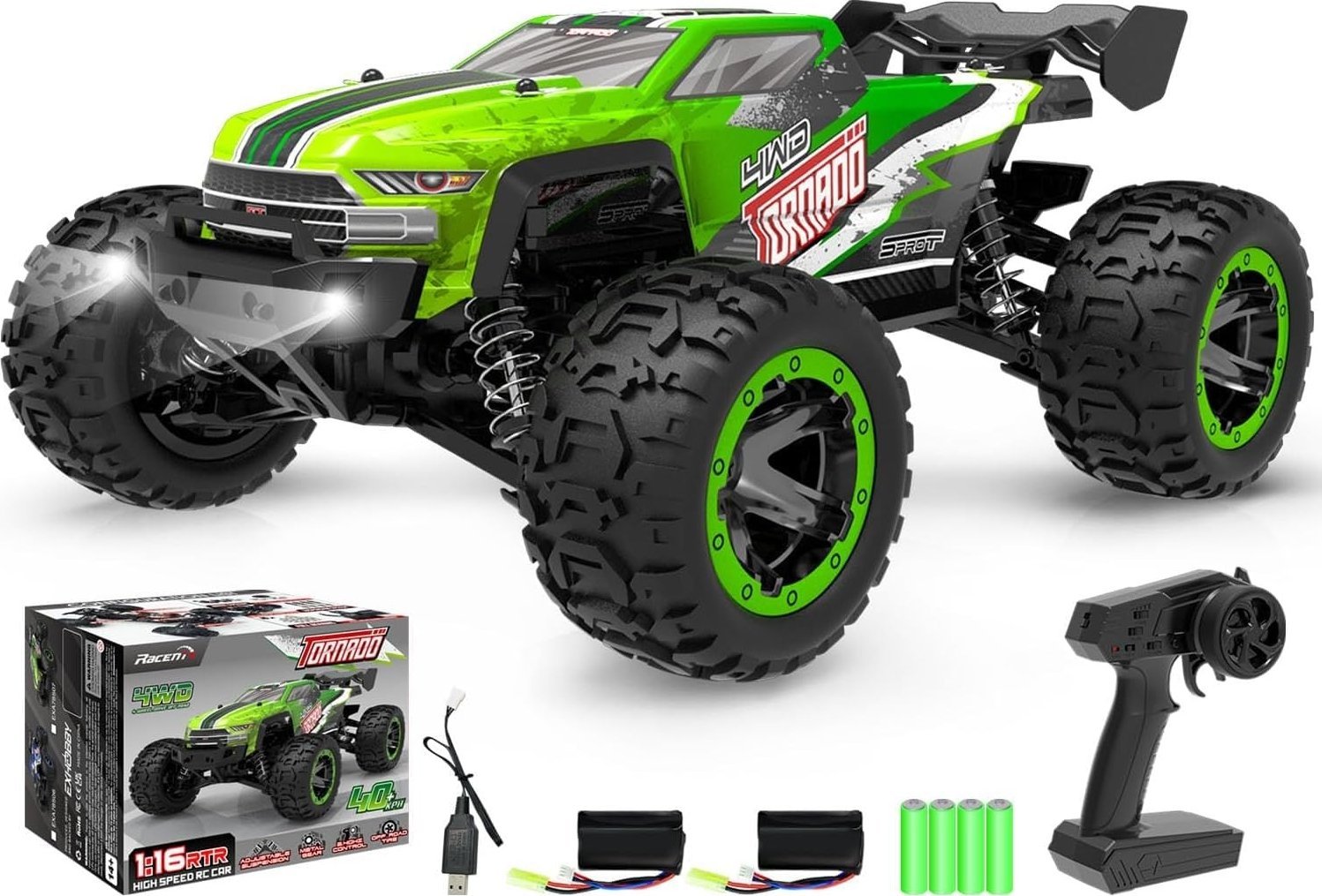 RACENT Samochód Monster Truck Tornado 4WD 1/16 785-7 GRB2 - silnik szczotkowy / kolor zielony