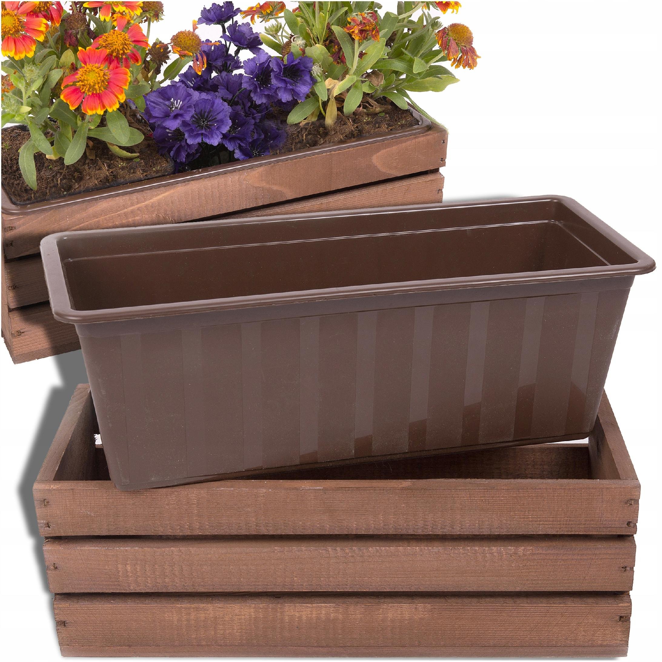 SKRZYNKA DREWNIANA BRĄZOWA 40CM BRĄZOWY WKŁAD