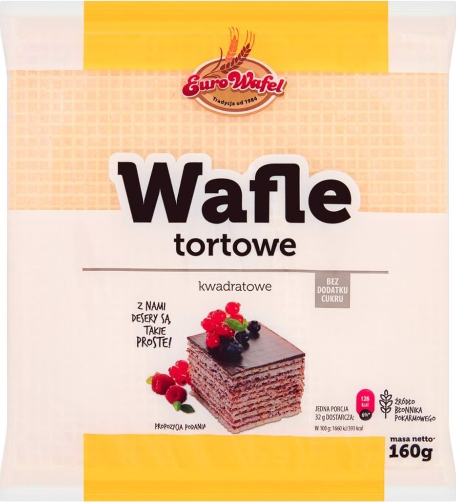 Eurowafle Eurowafel Wafle tortowe kwadratowe 160 g