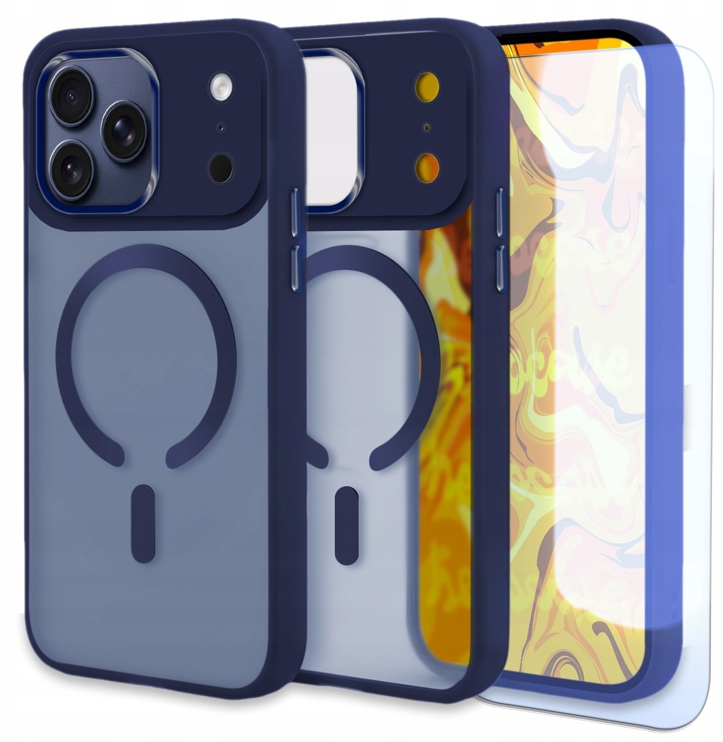 Hello Case Etui Do Magsafe do iPhone 17 Pro Max (Granatowy, Pancerne, Matowy) Szkło