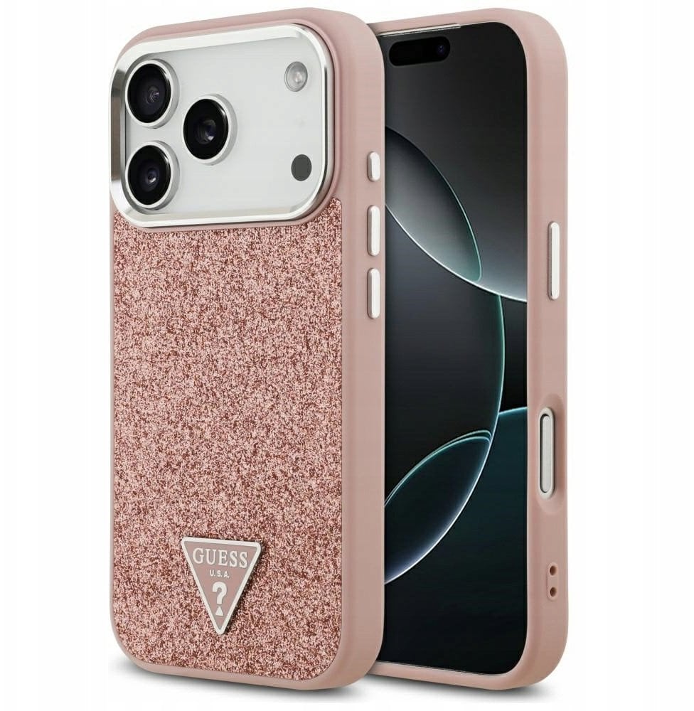 Etui Guess Glitter Triangle Logo MagSafe do iPhone 17 Pro różowy