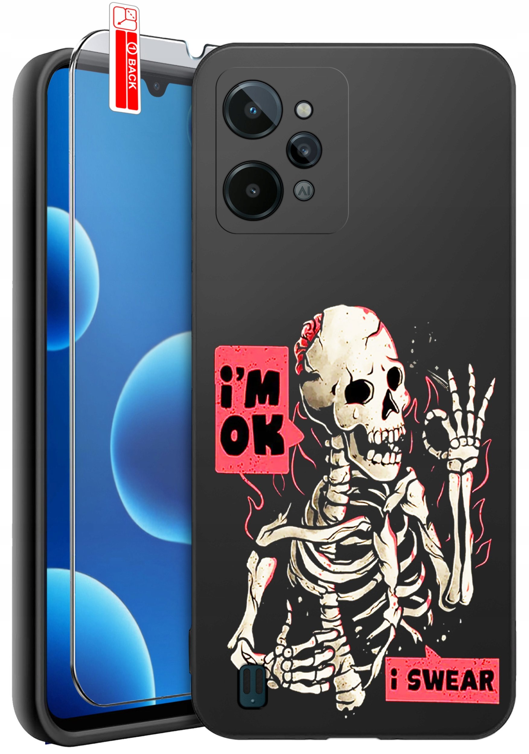 ETUI do Realme C31| WZORY | SILIKONOWE MATT CASE + SZKŁO 9H