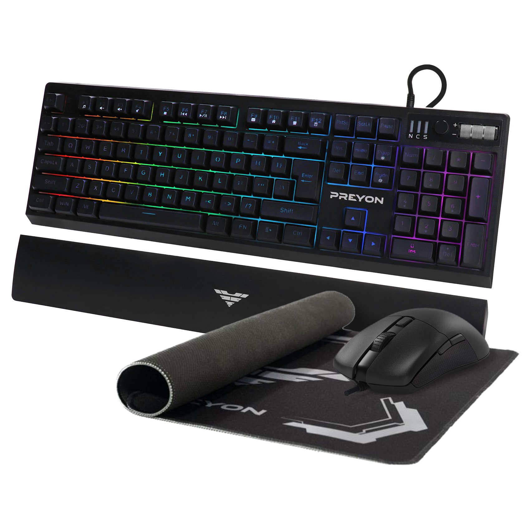 Mysz PREYON Owl Wired + Klawiatura Long Claw Alpha + Podkładka Falcon Speed M