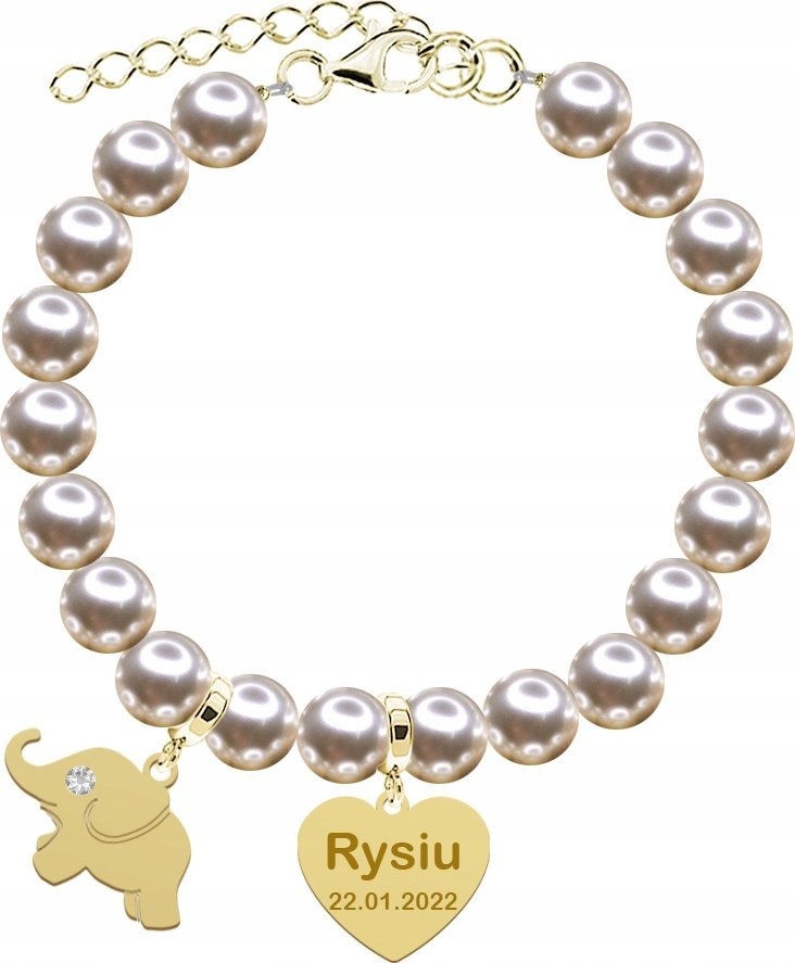 Radziszewska Jewellery Bransoletka Złota z Zawieszkami Perły 925 Dzień Matki Grawer Życzenia