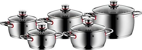 WMF WMF Quality Jeden zestaw garnków, 5 sztuk, polerowana stal nierdzewna Cromargan, garnki ze szklaną pokrywą, garnki indukcyjne, garnek indukcyjny,