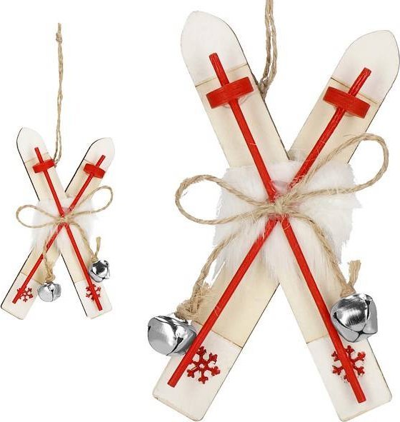 Springos Zawieszka choinkowa 12,5cm drewniana, ozdoby świąteczne narty zestaw 2 szt. UNIWERSALNY
