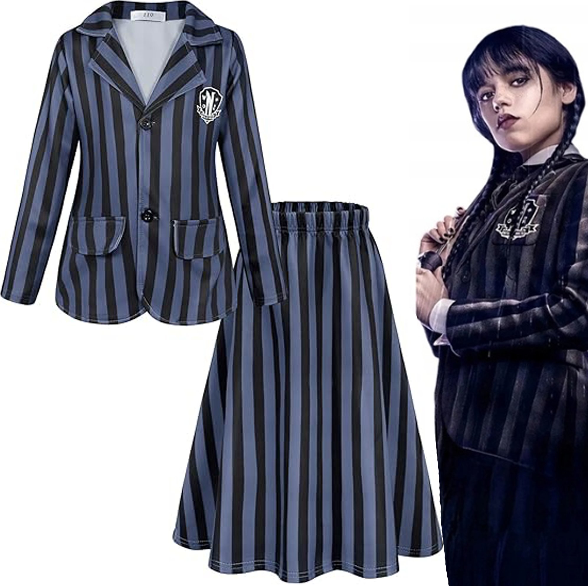 PRZEBRANIE WEDNESDAY ADDAMS KOSTIUM MUNDUREK SZKOLNY STRÓJ HALLOWEEN 130
