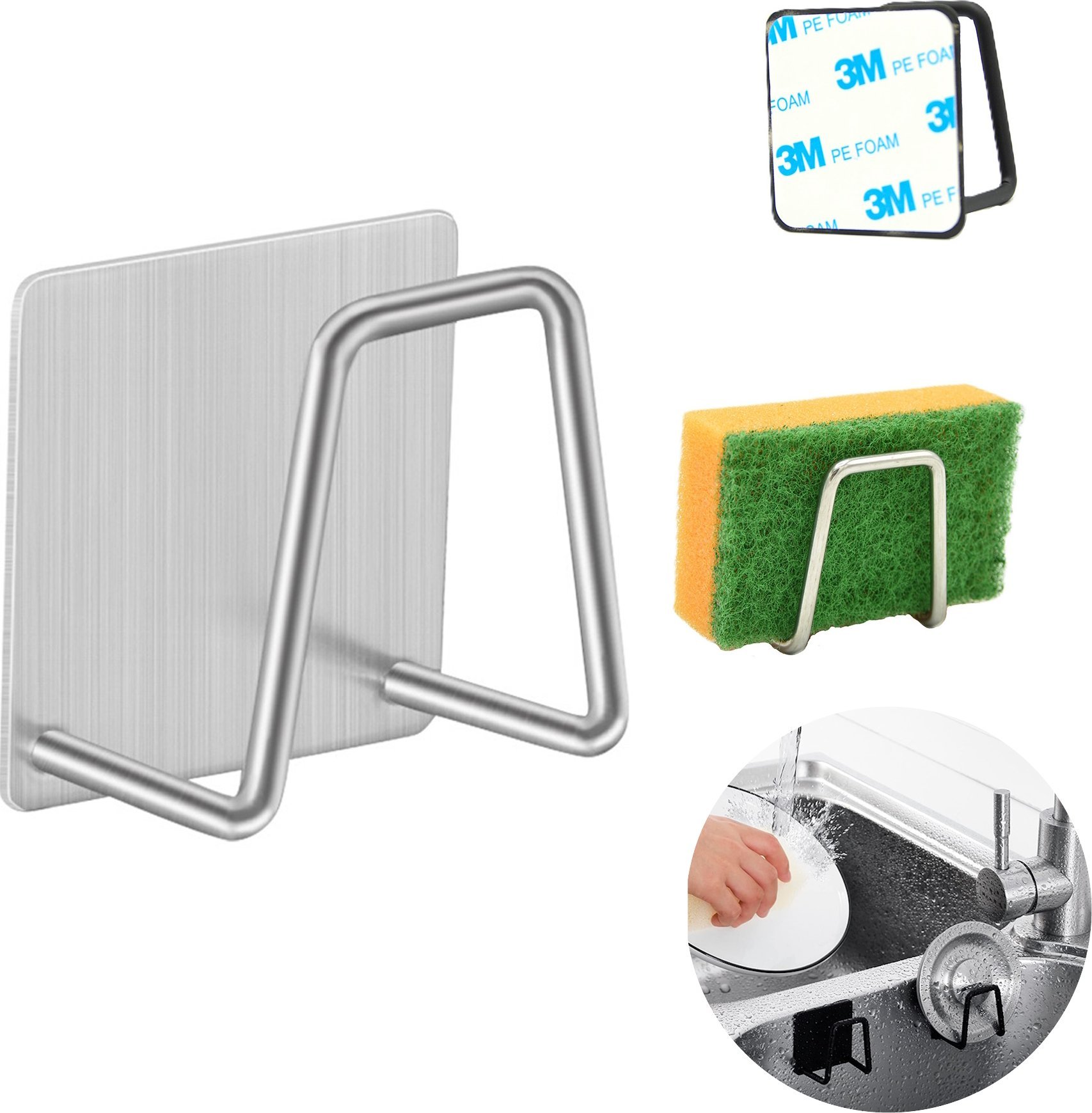 SHOPUJ.PL UCHWYT DO ZLEWU NA GĄBKĘ ZMYWAK SREBRNY