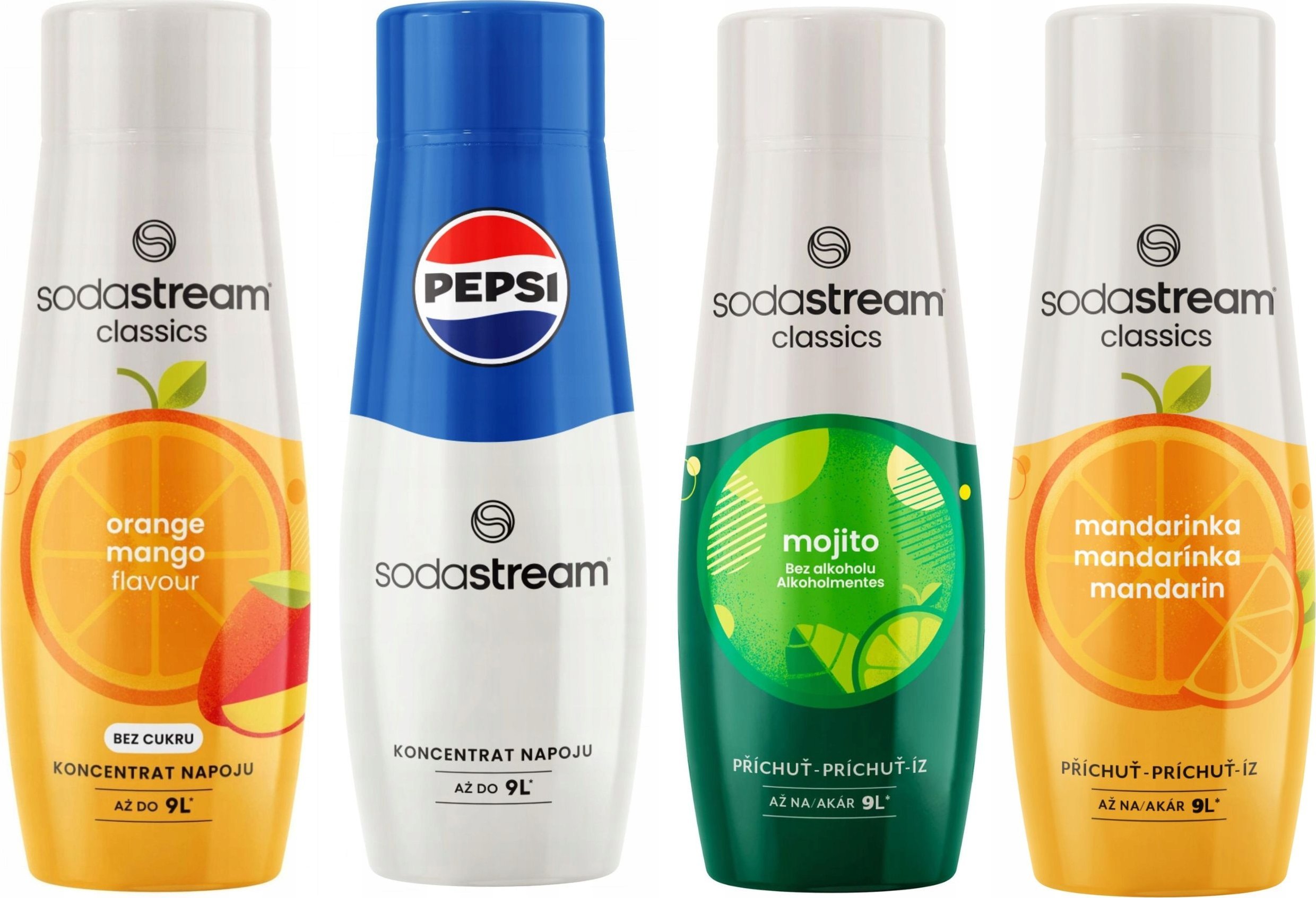 SODASTREAM Pepsi + Orange-Mango + Mojito + Mandarynka syropy 4 szt.