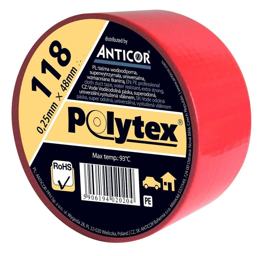 Anticor Taśma Polytex 118 do otulin 48mm 50m czerwona PP-1180002-0048050